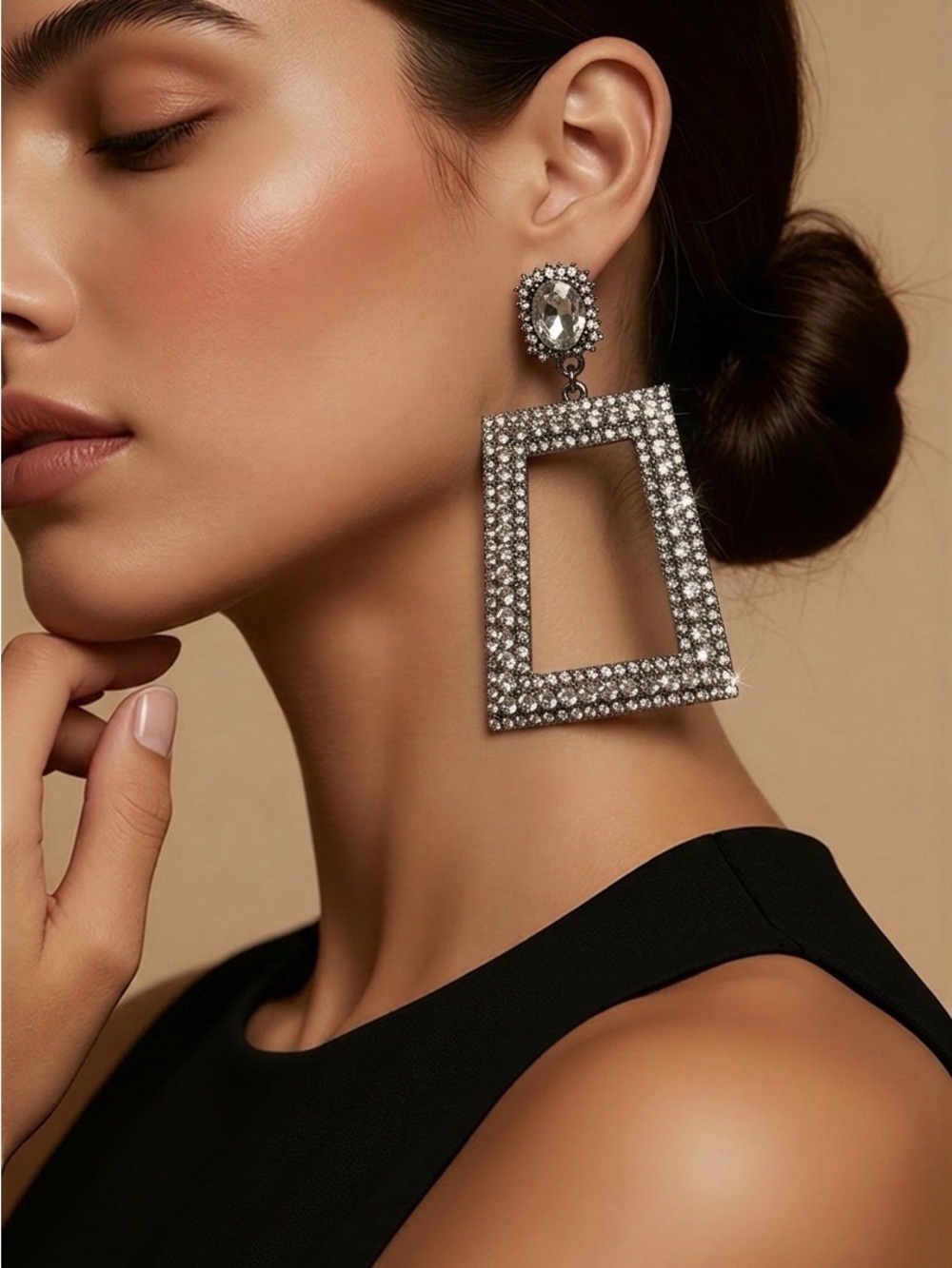 Women’s Crystal Rectangle Drop Earrings - Silver Statement Earrings EUC